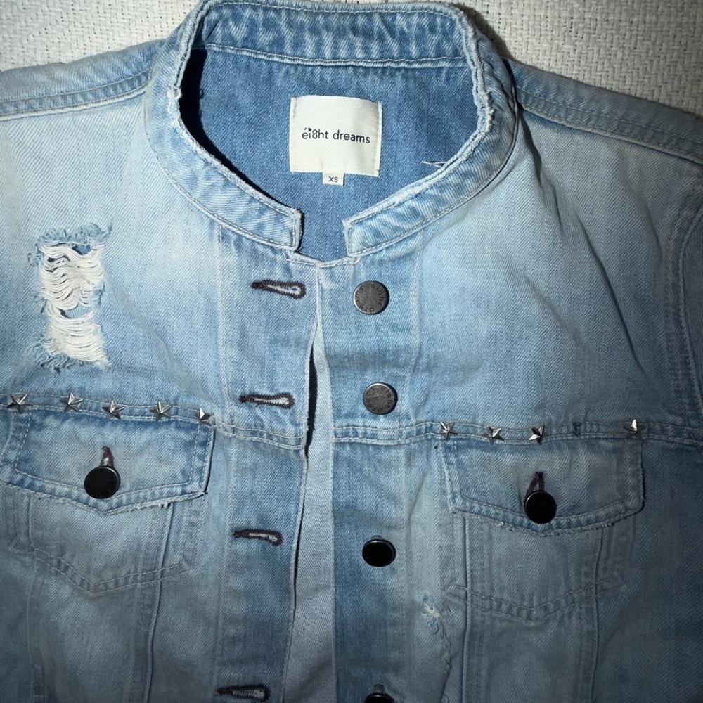 EI8HTDREAMS  STAR STUDDED BAND COLLAR DENIM JACKET - LIGHT BLUE - Picture 13 of 16